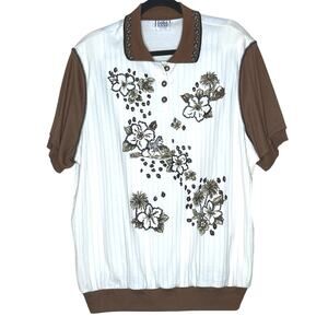 Cricket Lane Vintage Polo Shirt, Retro Floral, Grannycore, Old Money